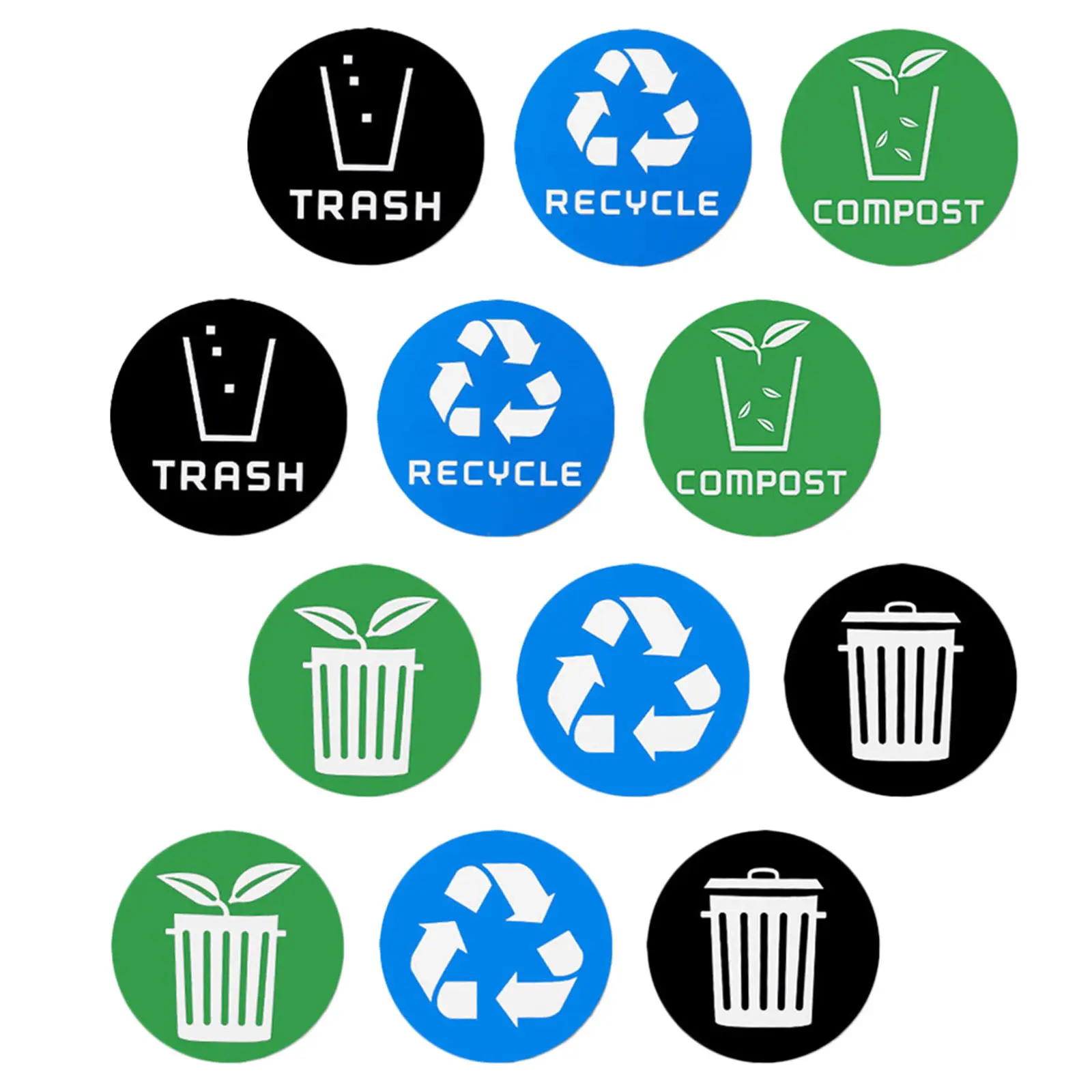 

12Pcs Recycling Bin Stickers Trash Recycling Label Stickers Self-Adhesive PVC Garbage Sorting Decals for Trash Can Waste