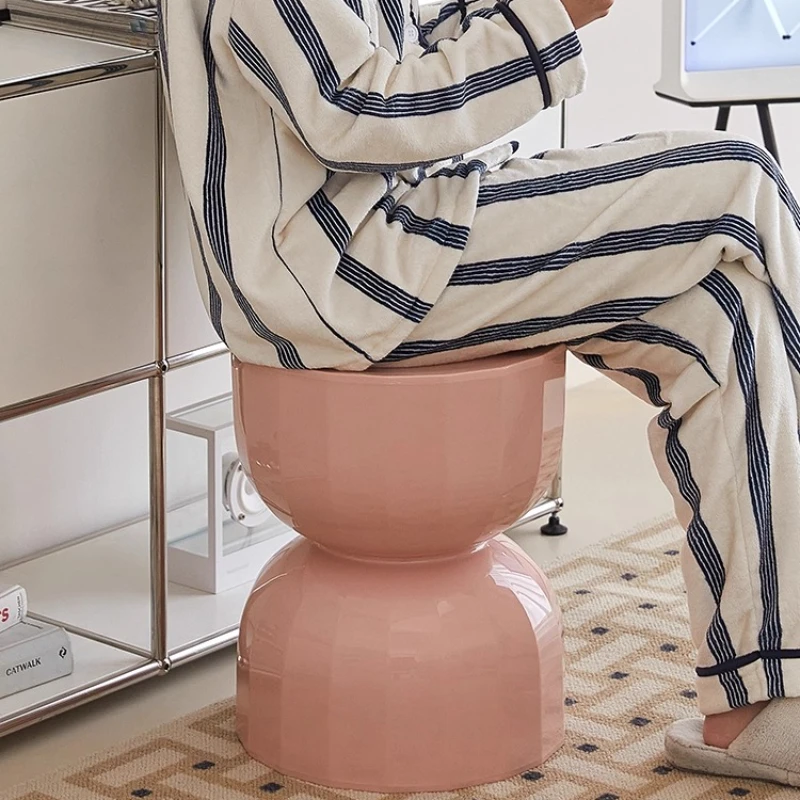 Scandinavian Side Table, Multi-Colored Hourglass Stool, Aesthetic Plastic Shoe Bench, Creative Bedside Nightstand