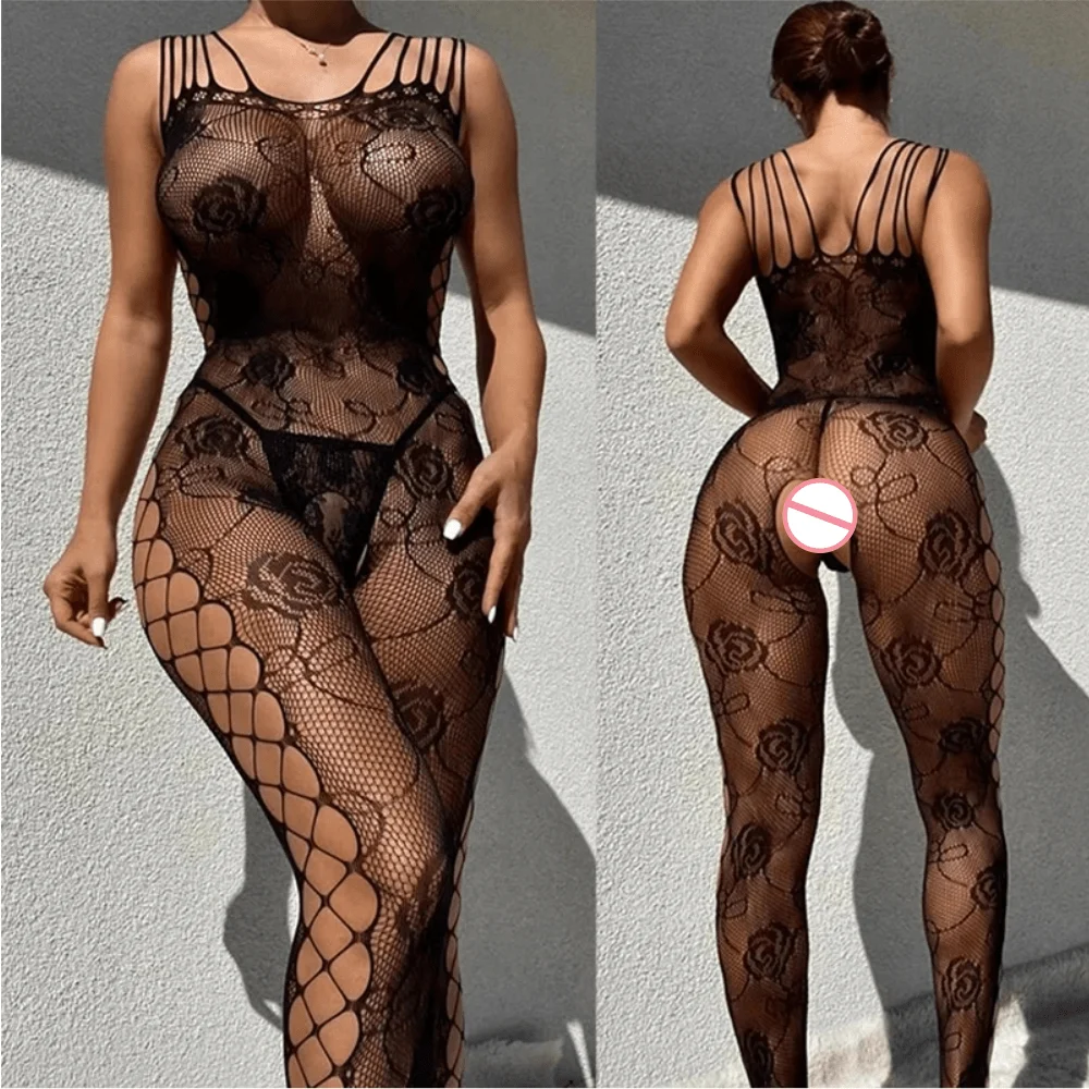 Sexy Crotchless Lingerie For Women One Piece Fishnet Hollow Hot Erotic Costumes Teddy Sleepwear Open Bra Bodysuit Porn Babydoll