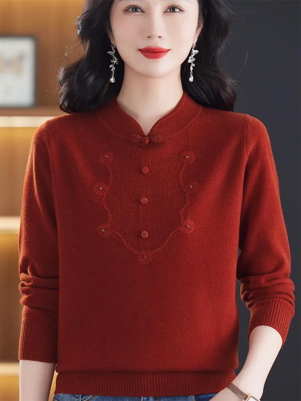 

Свитер из чистой шерсти V-Ne, базовый слой, модный топ для женщин среднего возраста, осенне-зимняя трикотажная одежда, свободный крой