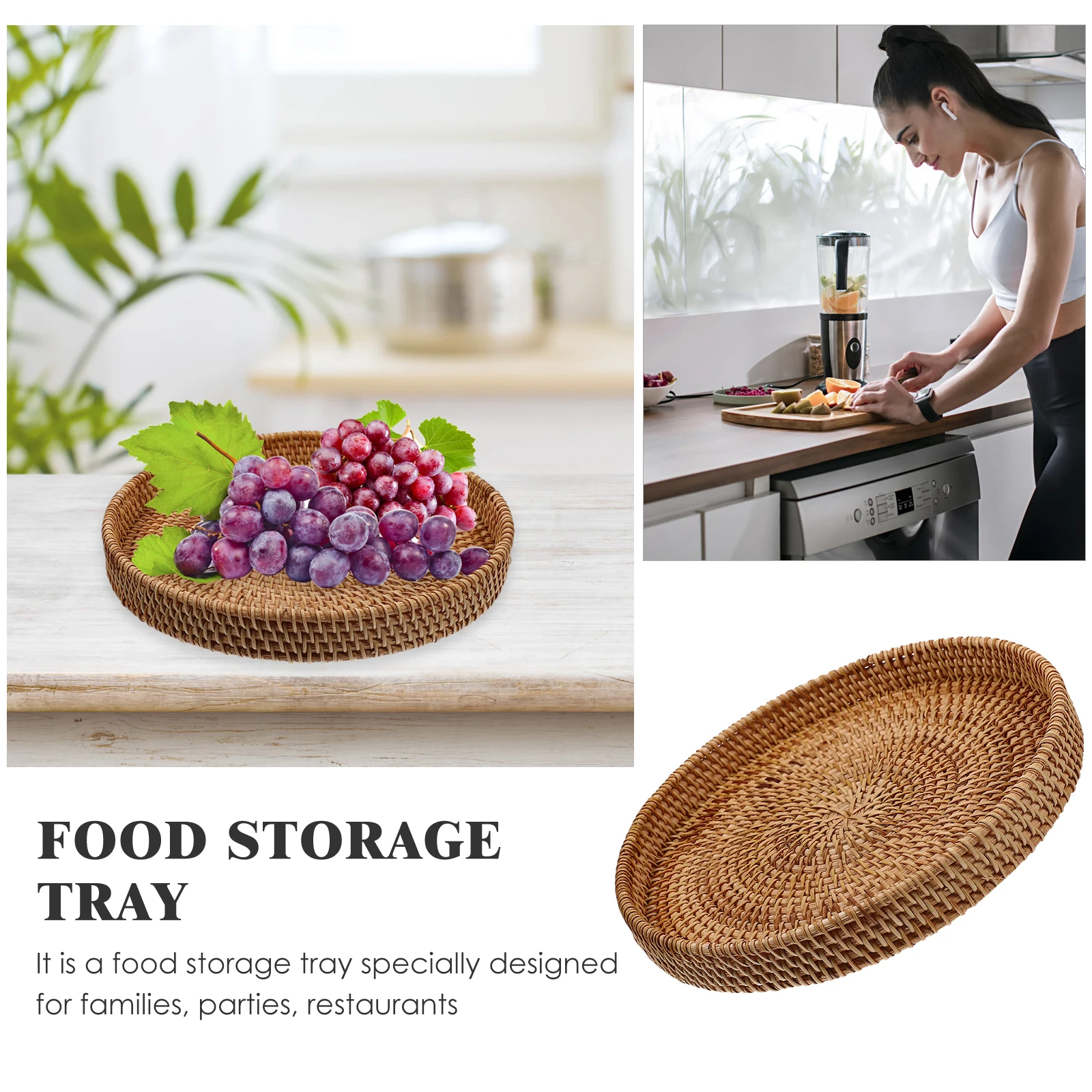 

rattan chargers for dinner plates coffee tray multi-function serving tray convenient dessert tray desktop fruit plate