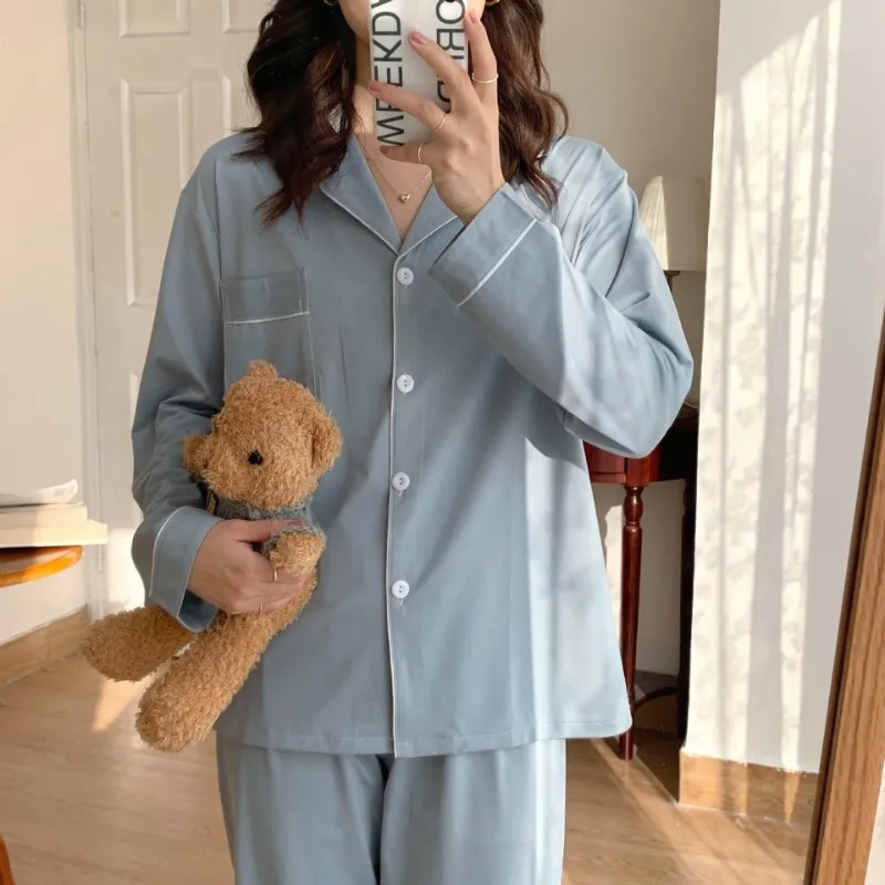 Casual Sleepwear Women Pajama Sets Korean Piiama Autumn Pants Sets for Women 2 Pieces Solid Night Wears Long Sleeve Home Suit