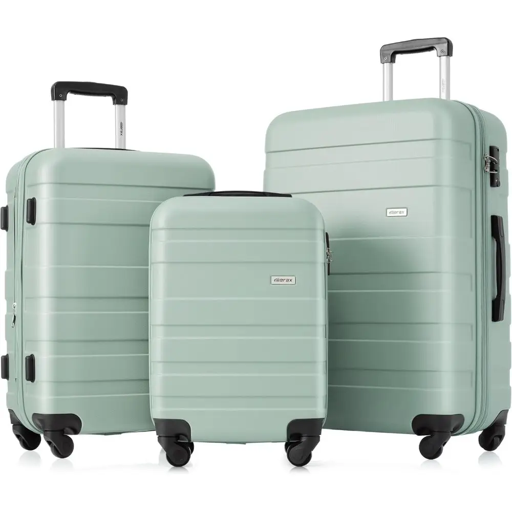 

3 Piece Hardshell Spinner Luggage Set with TSA Lock, Creamy Green, 20/24/28 Inches
