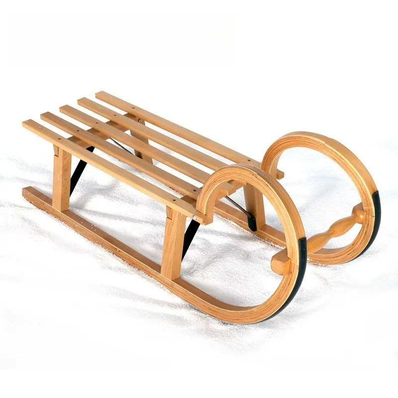 

Wooden sled ice roller plow, foldable snow plow with backrest