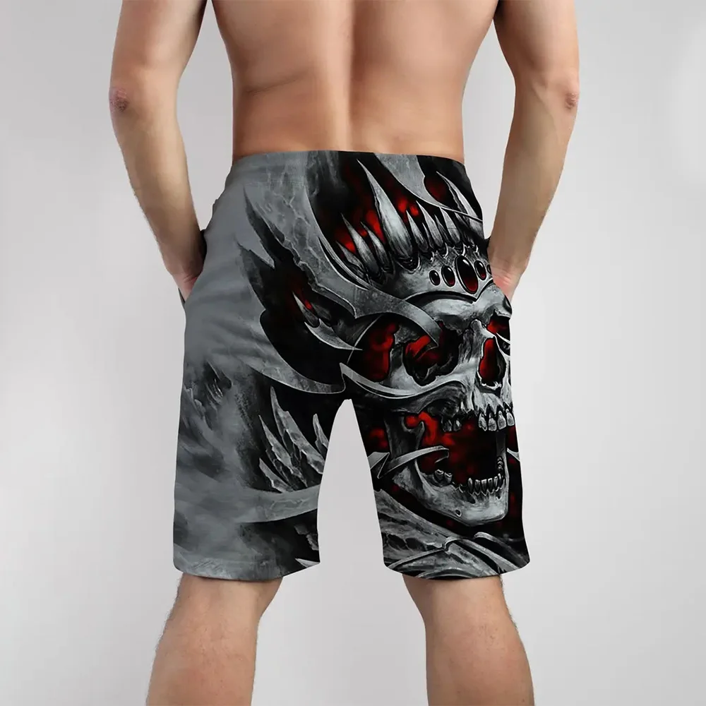 Men\'s Beach Pants Burning Skeleton King 3D Printed Men\'s Shorts Summer Casual Breathable Shorts Men Clothing Bermuda Men Shorts