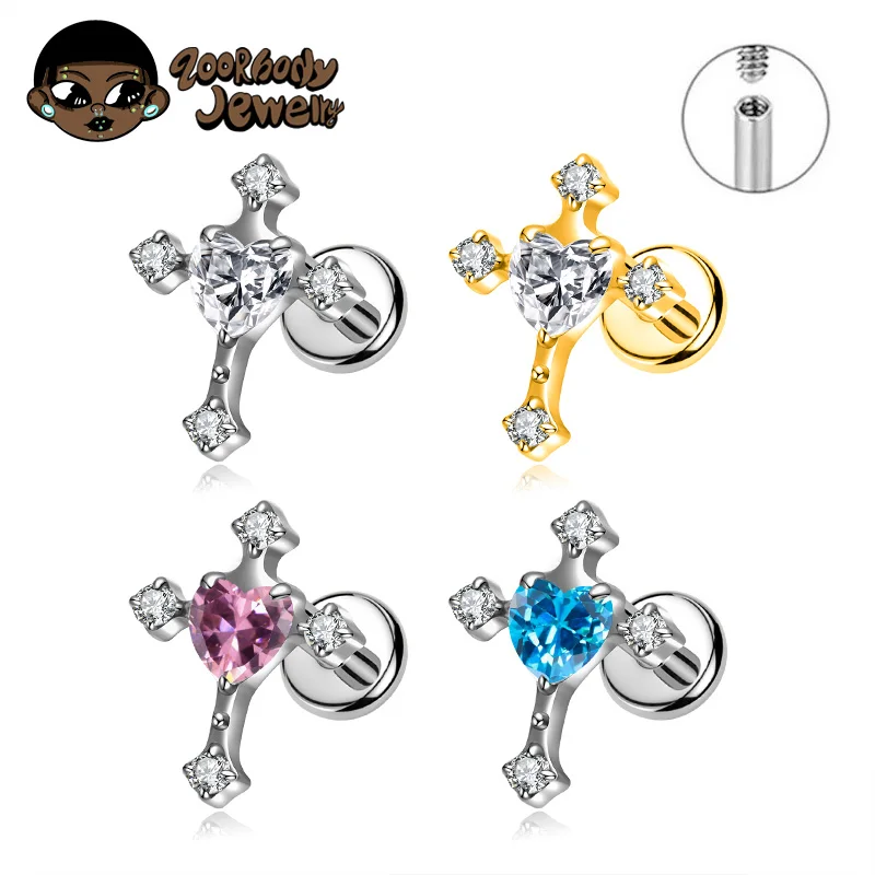 

ZOOR ASTM F136 TItanium Punk Cross Ear Piercing Lip 16G 18G Labret Ear Tragus Helix Piercings Earring Body Surgical Jewelry