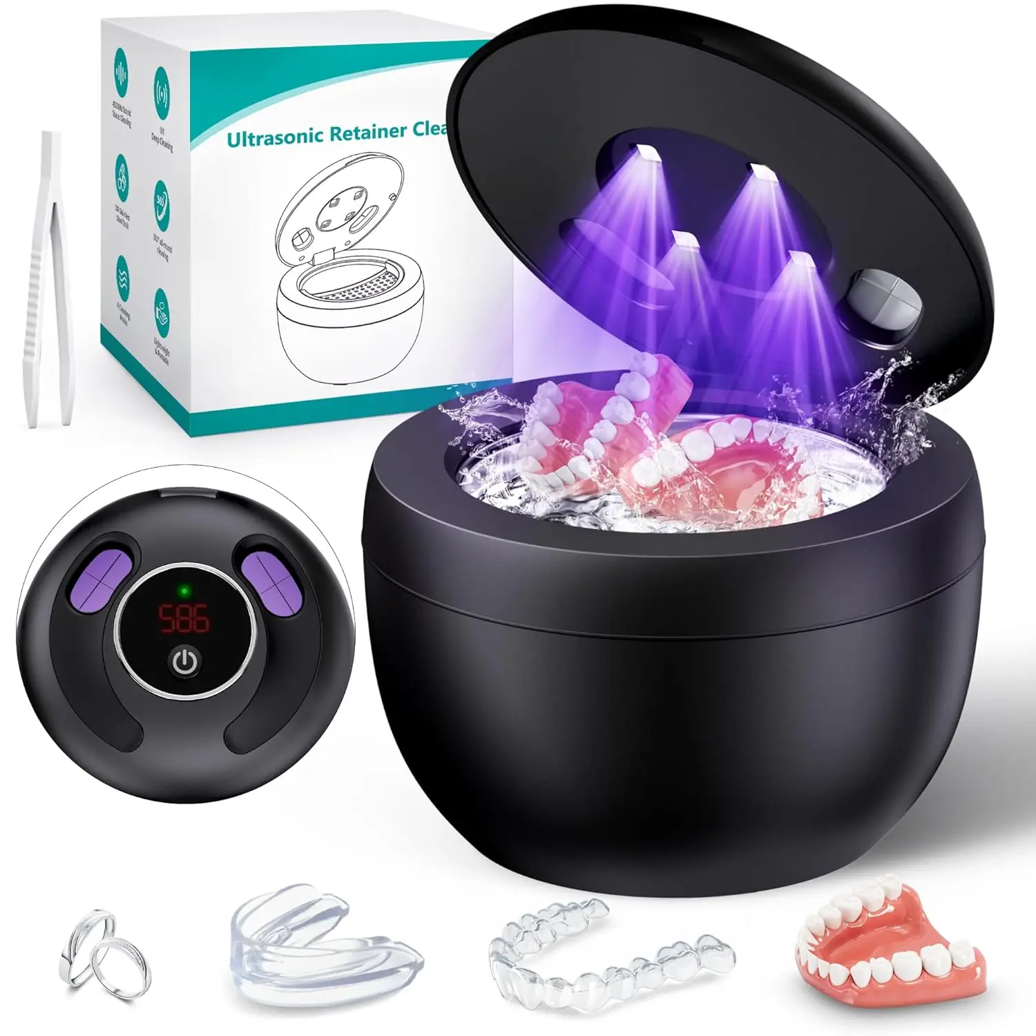 

Upgraded Ultrasonic Retainer Cleaner Machine, 45kHz Ultrasonic Dentures Cleaner for Night Guards, Braces, Aligner, Toothbrush