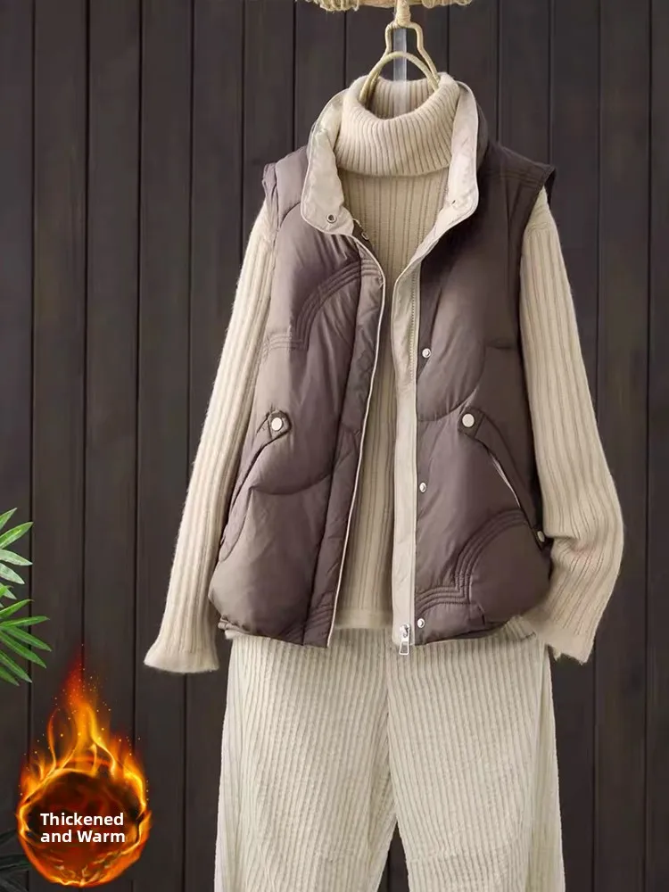 

Lightweight Padded Cotton Jaet Women's Loose Fit Thiened Svel Stand Collar Vest Warm Autumn Winter Outerwear