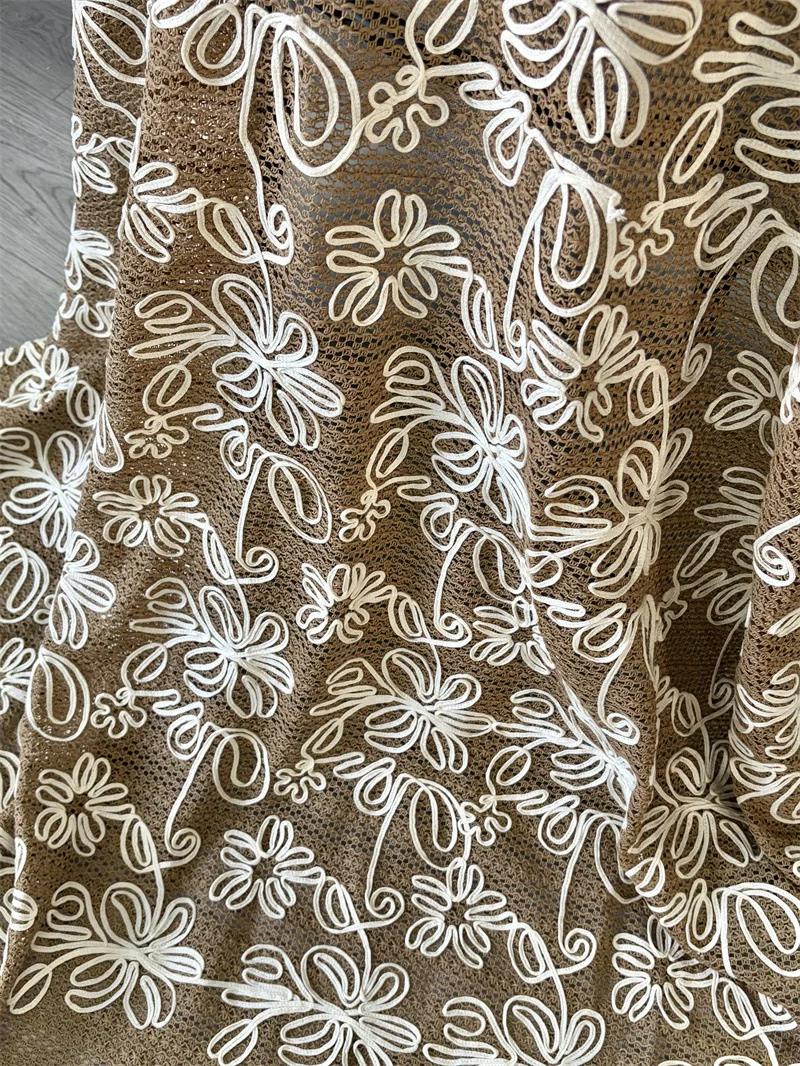 

New 3D rope embroidered hollow lace fabric for clothing,bags, designer fabrics,DIY textile sewing materials