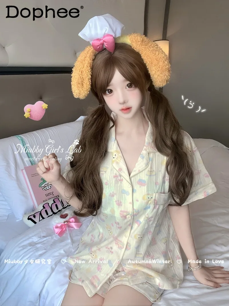 

Милая пижама с длинными рукавами и милым принтом для девочек, удобная повседневная домашняя одежда из чистого хлопка