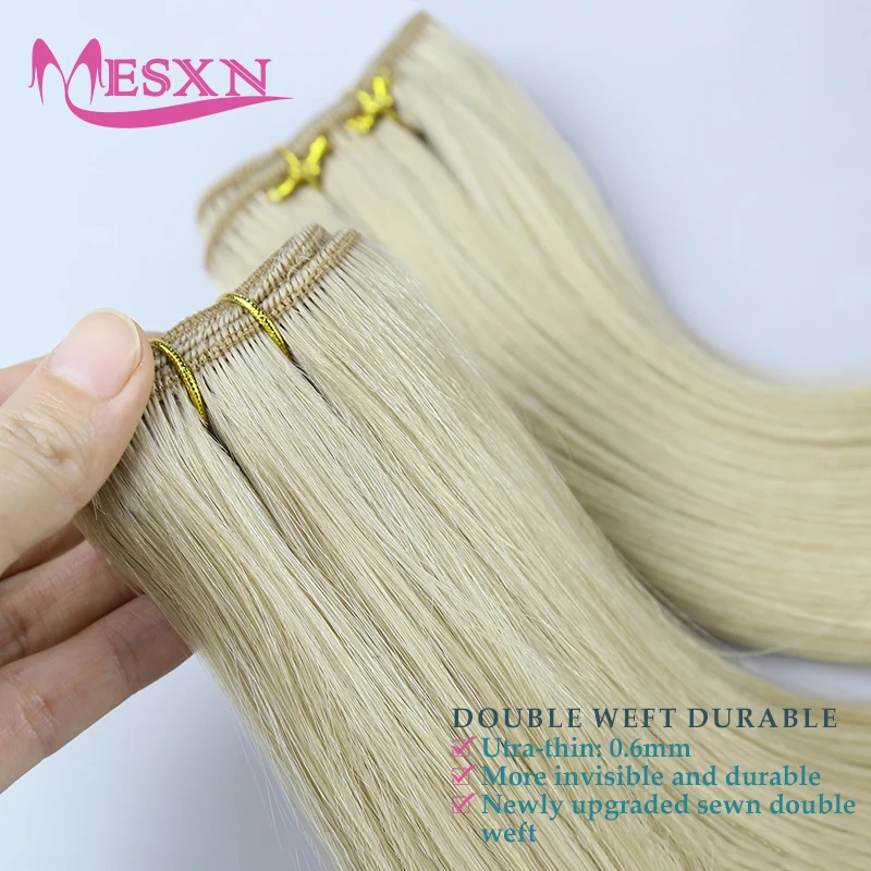 MESXN High Quality Straight Human Hair Weft Bundles Very Thick European Remy Natural Human Hair Extension 12"-22" Can Curly