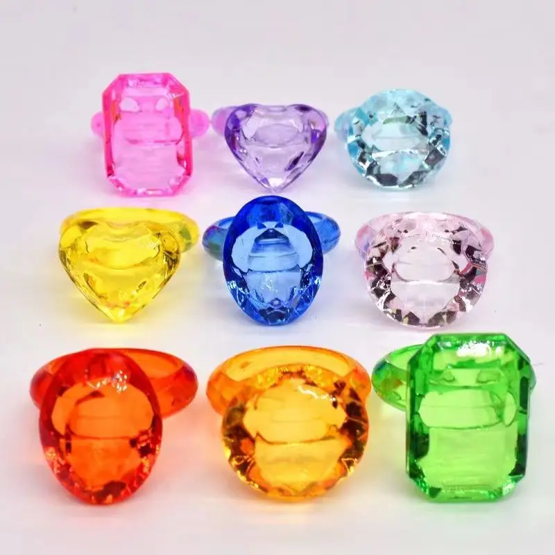 10/20pcs Acrylic Gem Rings Waterproof Simulation Diamond Pendants for DIY Jewelry Craft Pirate Treasure Hunt Party Decoration