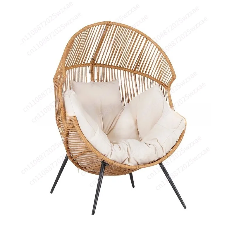Wicker Egg Chair PE Rattan Chair with Cushion,Oversized Patio Lounge Chair for Outdoor, Indoor, Balcony, Backyard, Garden, Beige