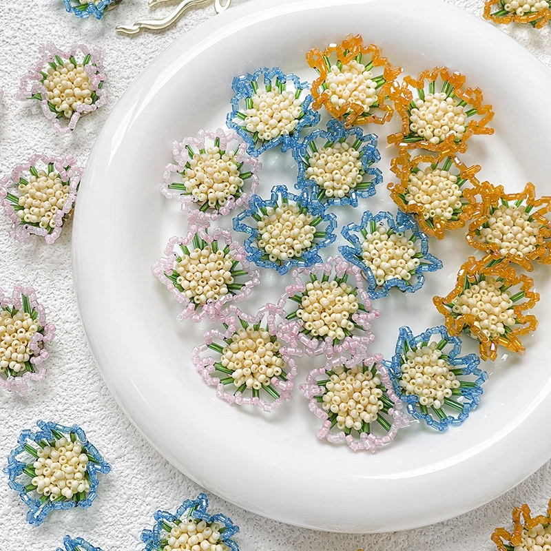 4pcs Sweet Two-color Woven Flower Round Piece Diy Handmade Jewelry Earrings  Stud Corsage Hair Accessories Materials