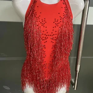 2021 نسائي متلألئ حجر الراين مهدب ملابس ملهى ليلي زي لامع زي الرقص قطعة واحدة ثياب المرحلة 2021 أفضل 6 مبيعا لملابس مغنية الحفلات الموسيقية - رقم 6