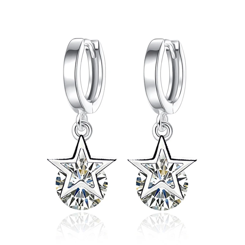 925 Sterling Silver Earrings Simple Delicate Silver Sparkling Zircon Star Earrings For Women Brincos Pendientes