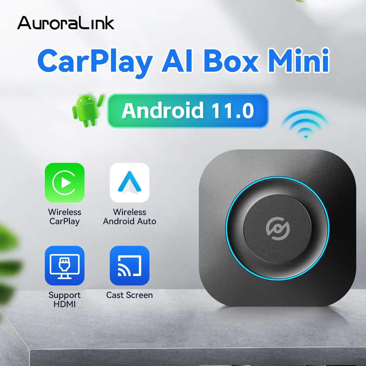 

AuroraLink CarPlay Ai Box Mini TV Box 2024 New Wireless CarPlay Dongle Android Auto Adapter Android 11 System Wi-Fi Version