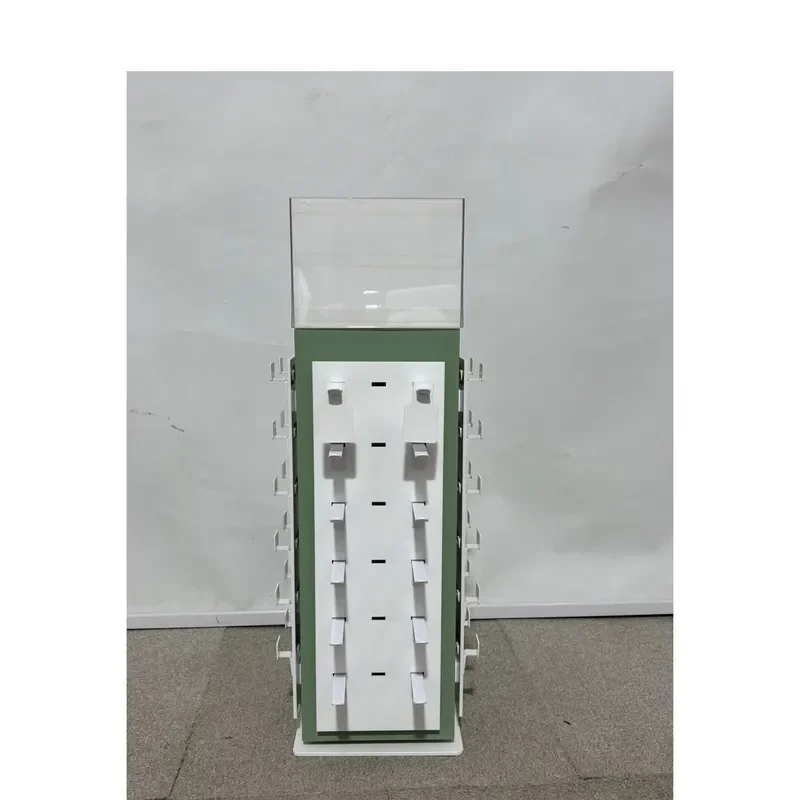 Modern White Acrylic Countertop Display Rack with Rotating Hooks for Toy Accessories Four Sided Hanging Shelf Custom Design