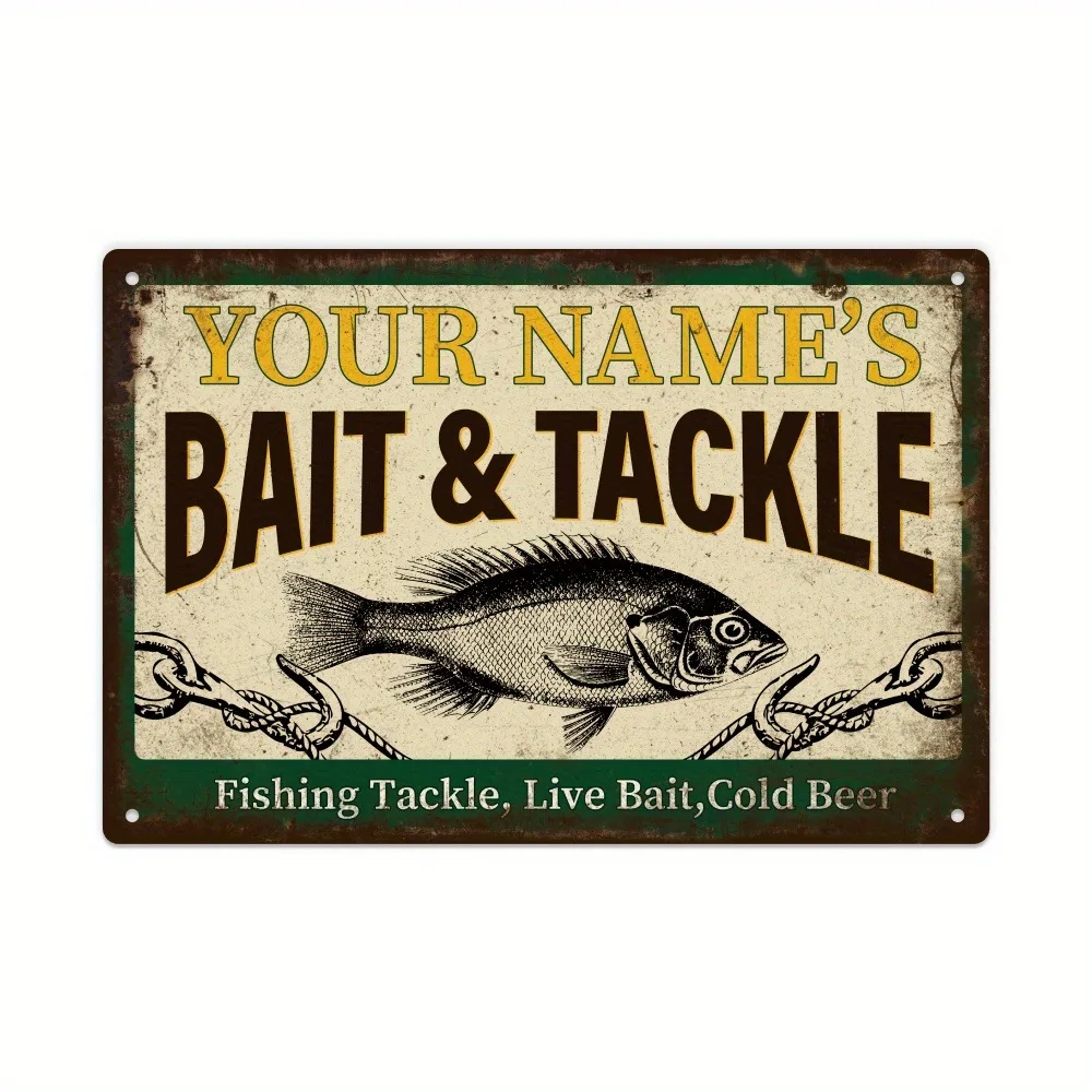 1pc, Personalized Fishing Sign, Custom Name, Retro Vintage Wall Decor For Outdoors, Gift For Fisherman, Home Room Decor