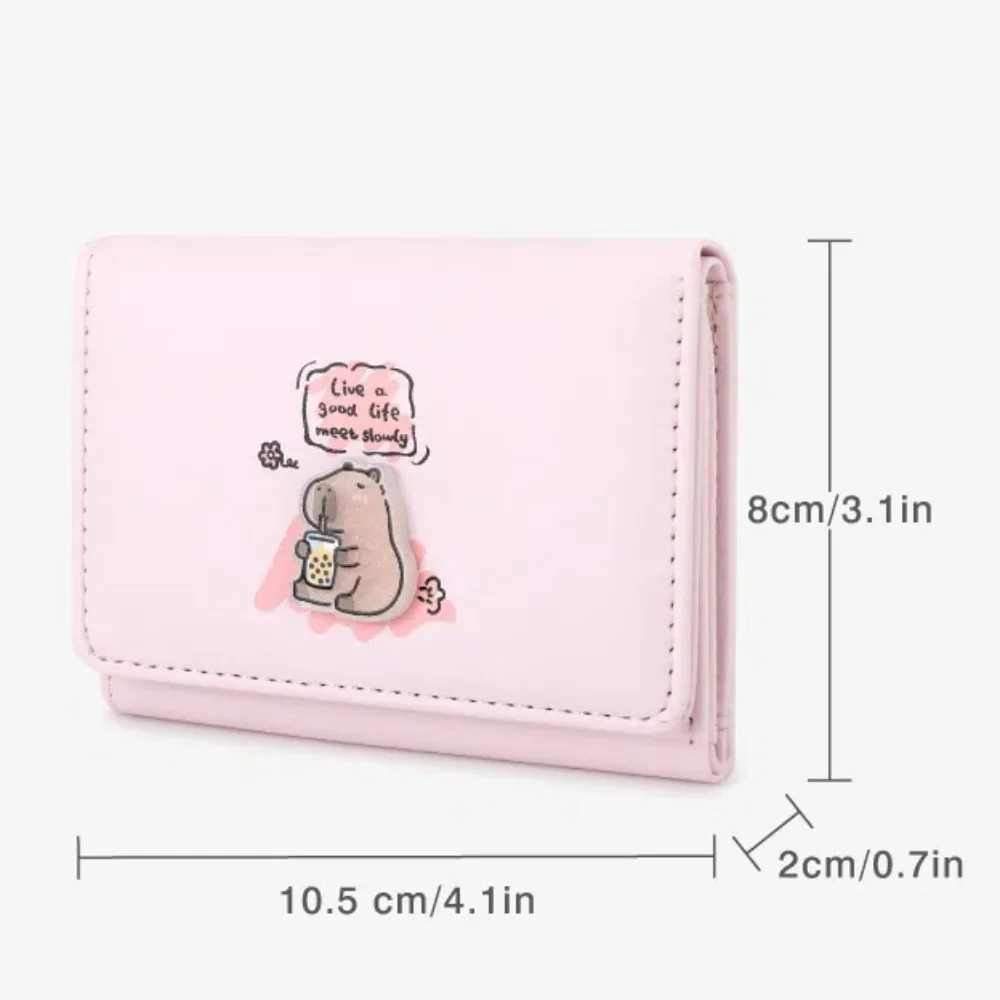 Dompet Capybara lucu tahan air dengan kancing, dompet gaya Korea, dompet banyak tempat kartu, kantung koin kartun, pengait PVC PU, dompet wanita sederhana