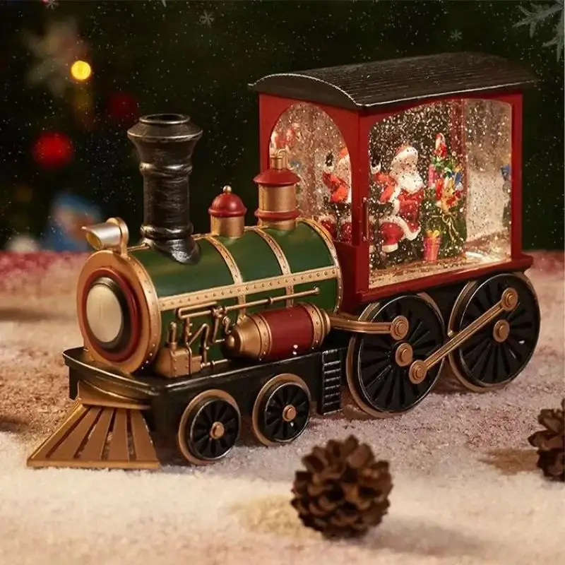Weihnachtsabend-Geschenk, bezaubernde, mit Wasser gefüllte Weihnachtszug-Ornamente mit LED-Lichtern, Weihnachtsdekoration, Kristallkugel