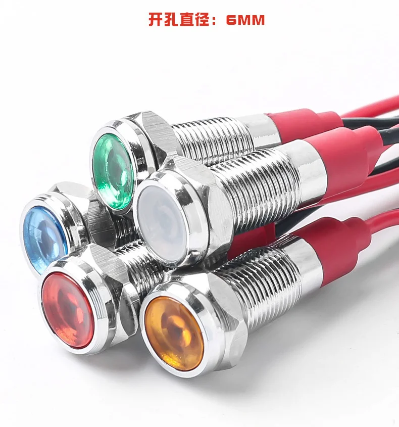 5pcs 6mm 3v 12v Metal Indicator Light Signal Lamp Warning Pilot Light With LED Black Housing Power view 6