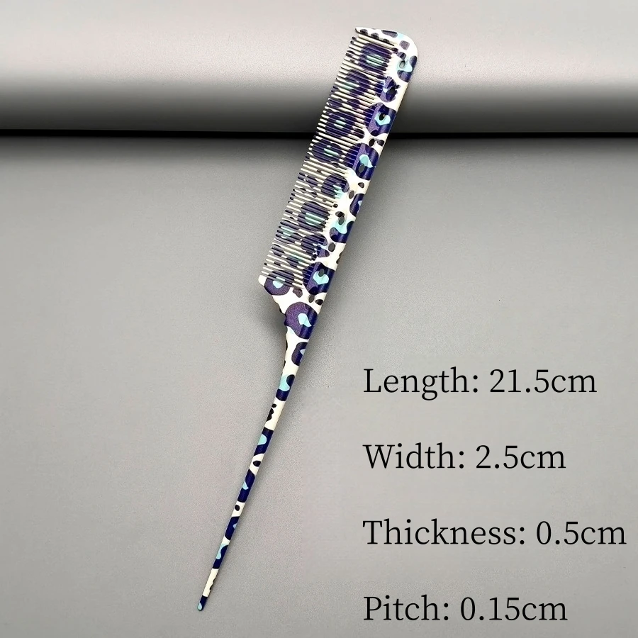 Blue Leopard Print Hair Cutting Comb Hair Dyeing Pointed-tail Combs Professional Trim Women's Long Hair Hairdressing Hairbrush view 5