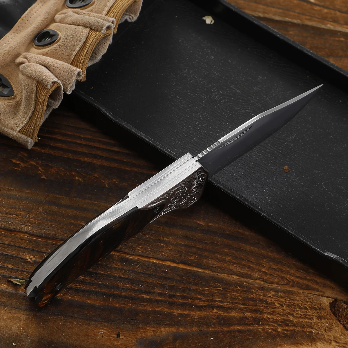 سكين جيب محمول قابل للطي مصنوع من الفولاذ ثلاثة في واحد ومقبض من الراتنج أداة قطع محمولة خارجية هدية بدون قفل