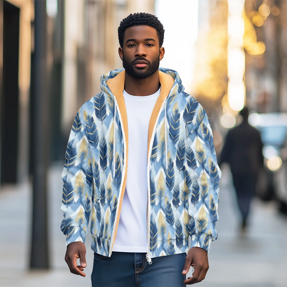 

Men's Winter Fashion Christmas Cotton Parkas Hoodie with Lamb Cashmere and Zipper Pockets coat men winter