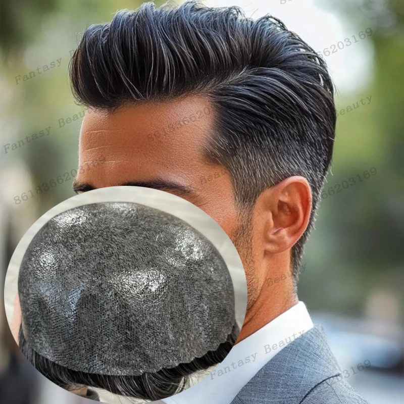 

Европейский старый мужской парик, капиллярный протез 1B10 1B20, серый, черный, коричневый, прочный, человеческие волосы Remy, система натуральных париков