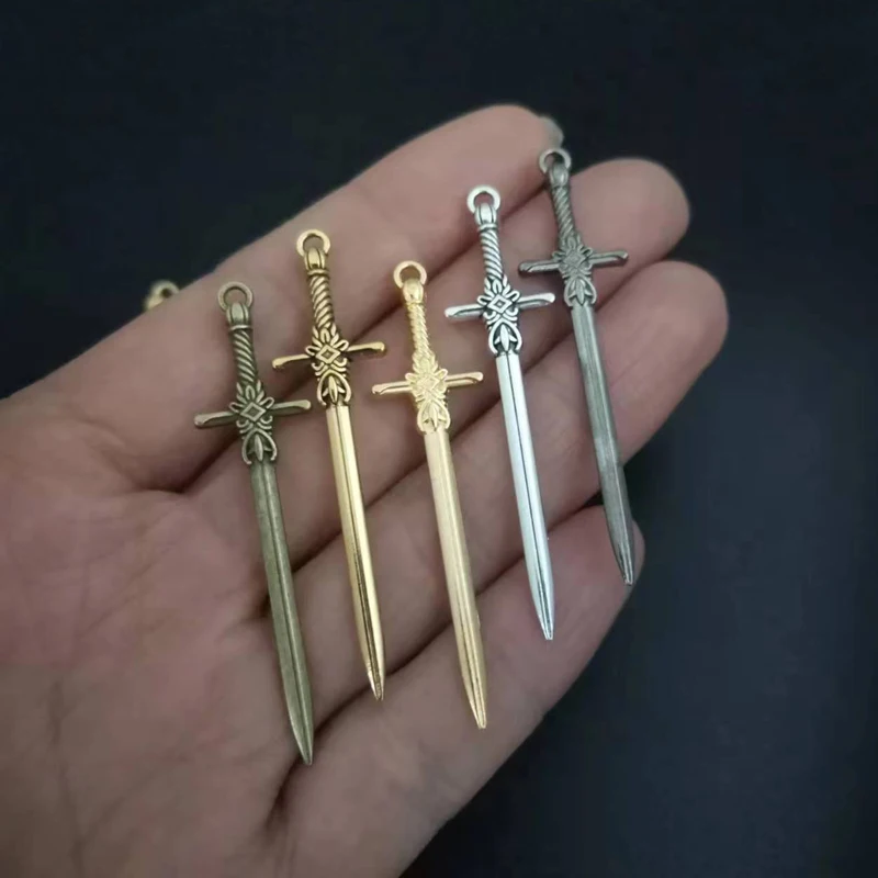 New Coming 8Pcs 5Color 49*12mm Zinc Alloy Sword Charms For Jewelry Making DIY Handmade Weapons Pendant Charms