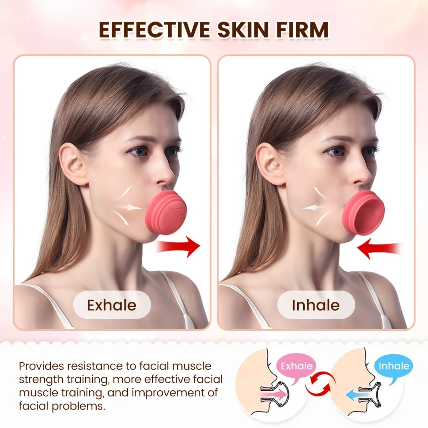 Portable and Cute Women's V-Shape Skin Firming Jaw & Face Toning Tool - Double Chin Reducer - Effective Facial Exercise Trainer 