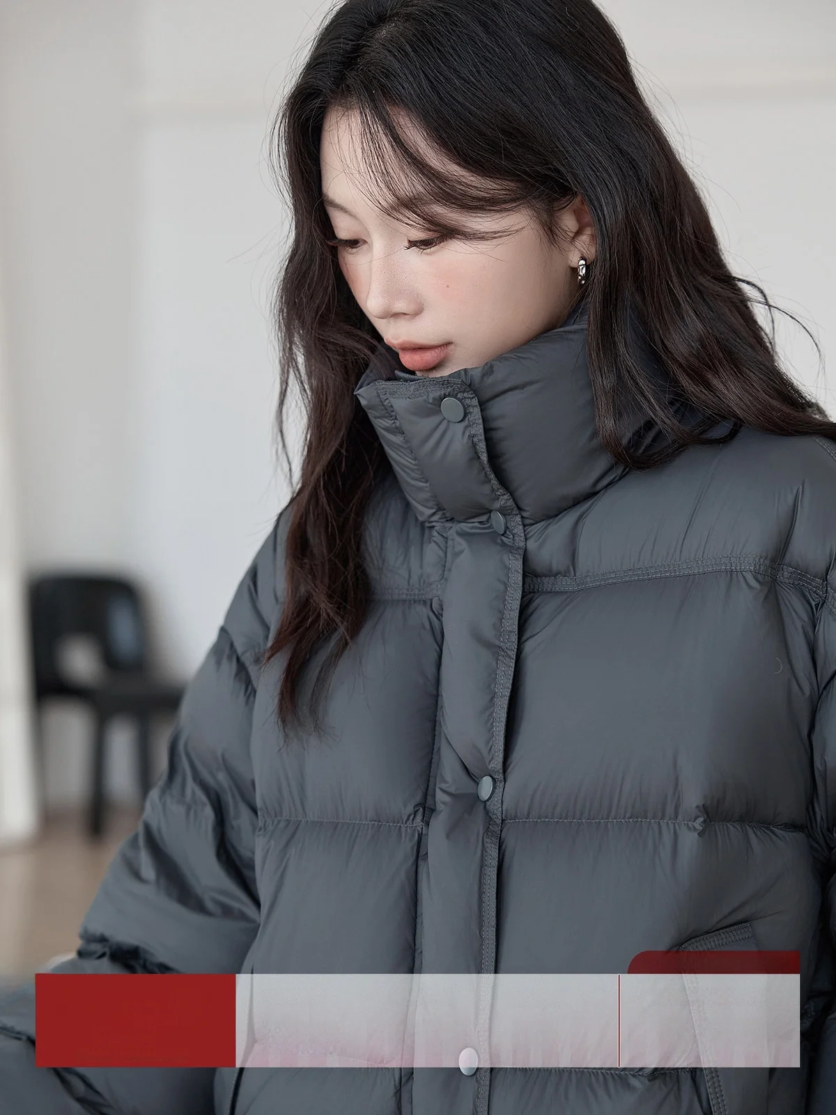 

HuiXi Deep Grey Stand Collar Women's down Jacket 2025 Winter New Fashion Versatile Warm 90 White Duck down Outerwear