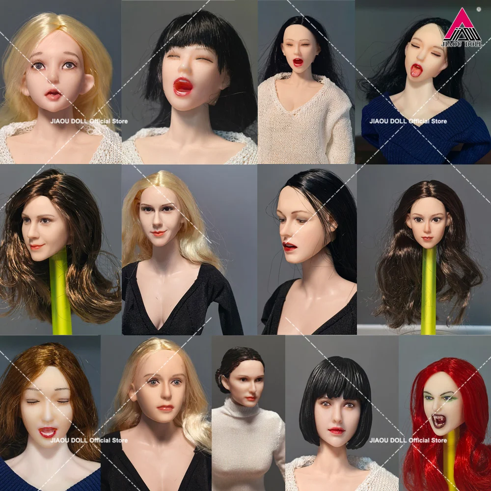 

1/6 Girls Head Sculpt Smile Open Mouth Expression Head Carving Model Fit 12'' PH TBL Female Soldier Action Figure Body Dolls