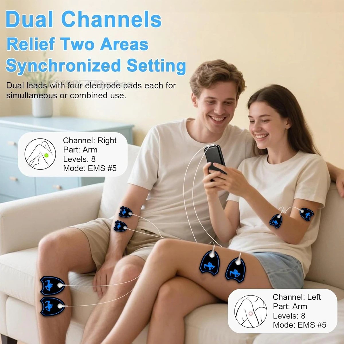 TENS EMS Massager Dual Channel Muscle Stimulator For Body Relaxation 8 Modes 30 Levels Portable USB Therapy Device