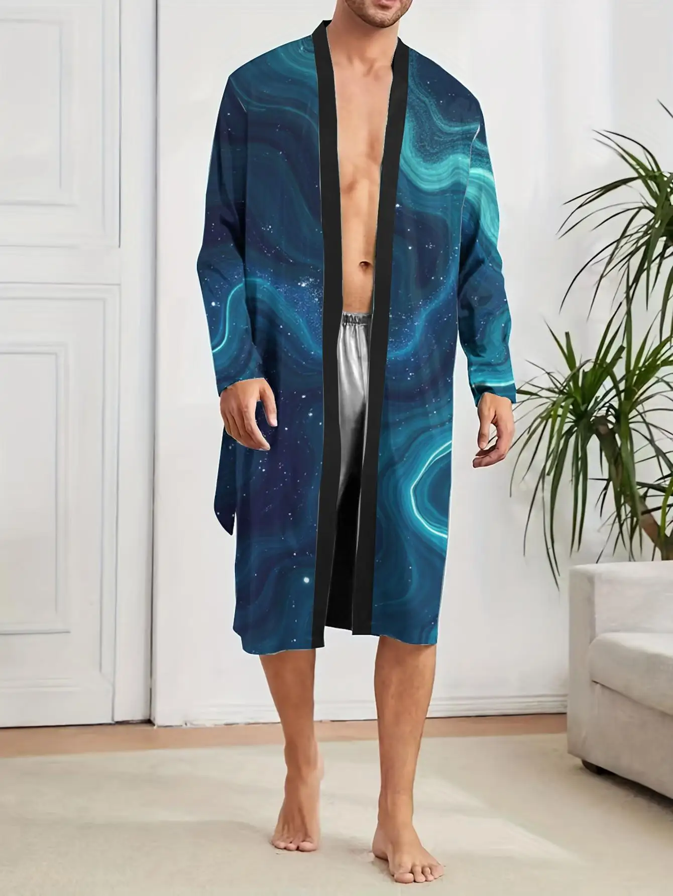 1pcs Men's Robes 2026 Spring/Summer Shower robe Sleepwear Men's bathrobe Robes Long Nightgown 3D Printed Graphic Polyester