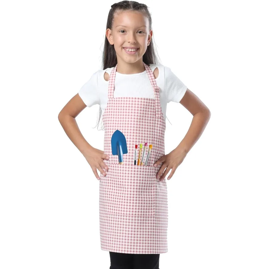 

Aprons for Cng Waterdrop Resistant Aprons for Girl and Boy Toddler Apron for Painting Gardening Baking Smock Plaid Powder Pink