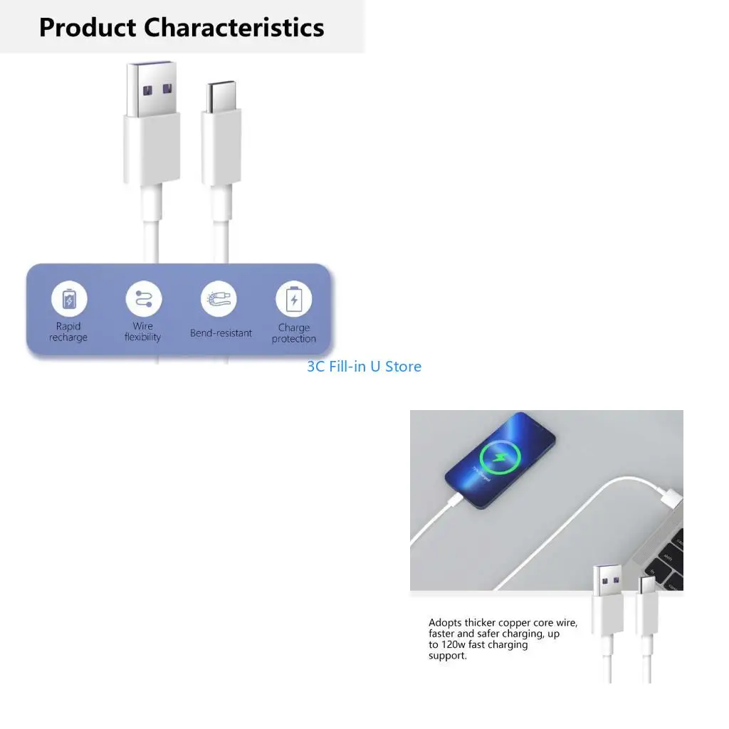 G8TA شحن الكابلات السريع سلك 5A الحالي الذكور USB إلى خط الموصل من النوع C