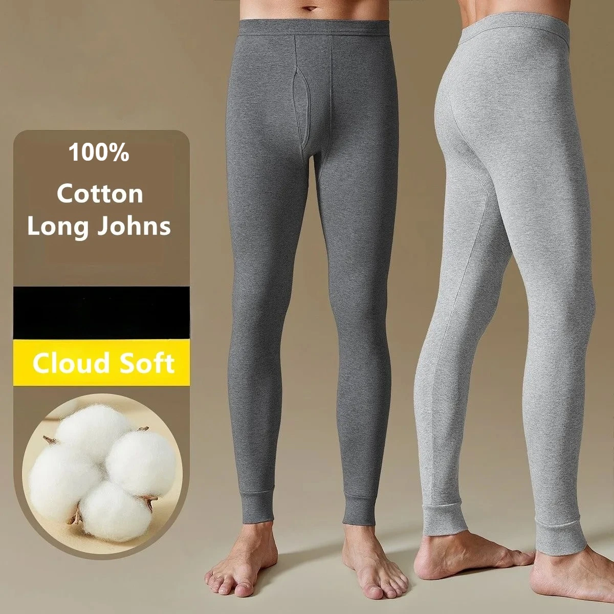Men Long Johns 100% Cotton Basic Thermal Underwear Pants Autumn Winter Warm Sleepwear Underpants Tight Male Leggings Bottoms