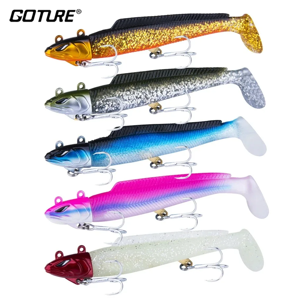 Goture 5pcs/kit Luna Fishing Lure Swimbait Jig Head Rubber Tail Soft Lure Searchbait 18g 21g 28g Silicone Bait Fishing Tackle