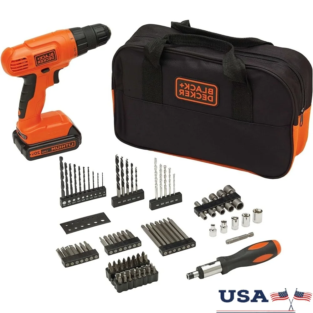 

20V MAX Cordless Drill Set 100 Accessories Lithium Ion Battery 24 Position Clutch Soft Grip Power Tool 650 RPM