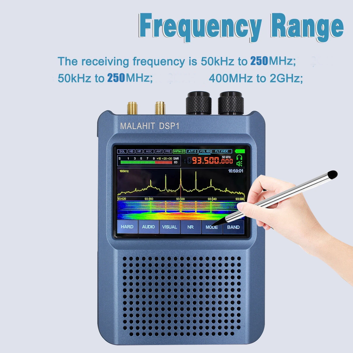 DSP1 V9 Version 1.10D Malachite Receiver 50kHz~250MHz 400MHz~2GHz SDR Radio Shortwave Support AM, SSB (LSB USB), CW, NFM, WFM