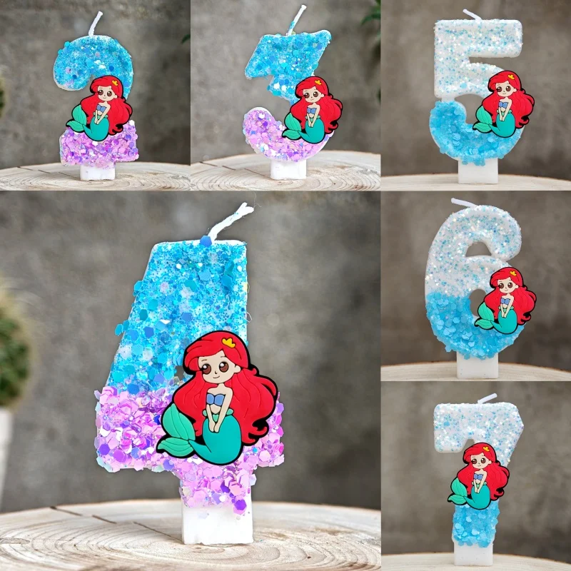 Meerjungfrau Prinzessin Kerzen Anime Thema 0-9 Zahl Kerzen Kuchen Dekorieren Kuchen Topper Geburtstag Party Baby Dusche Geschenke