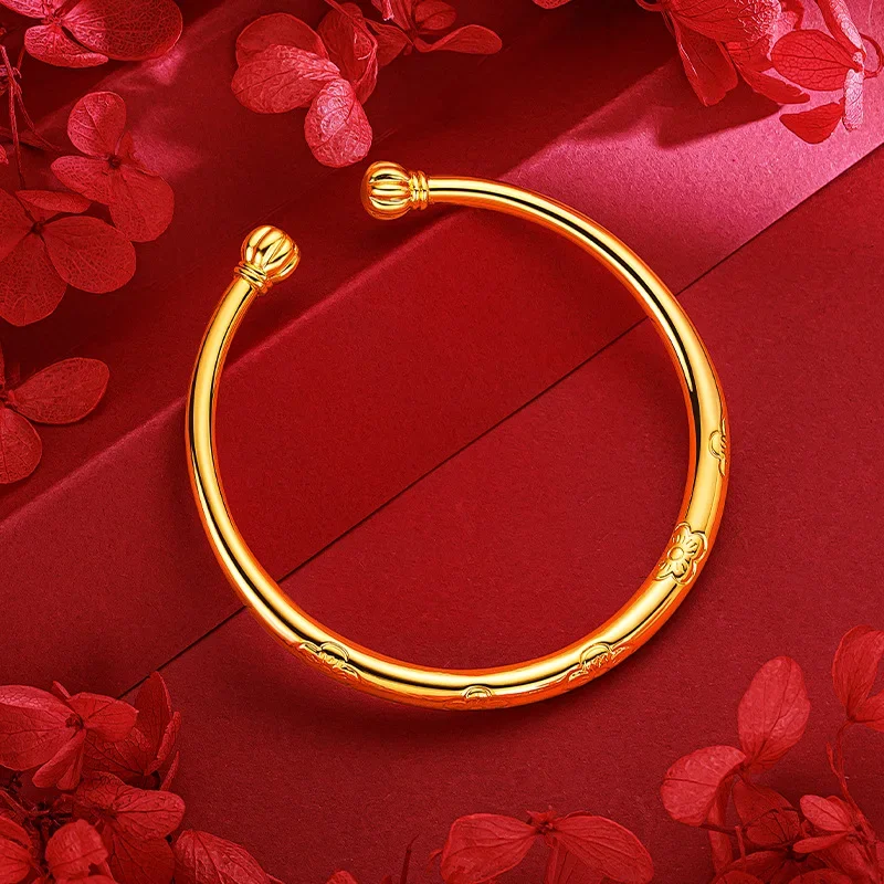 

9999 Real Gold 24K New Chinese Pumpkin Head Plum Blossom Bracelet, Gold Color Adjustable Plum Blossom Women's Bracelet