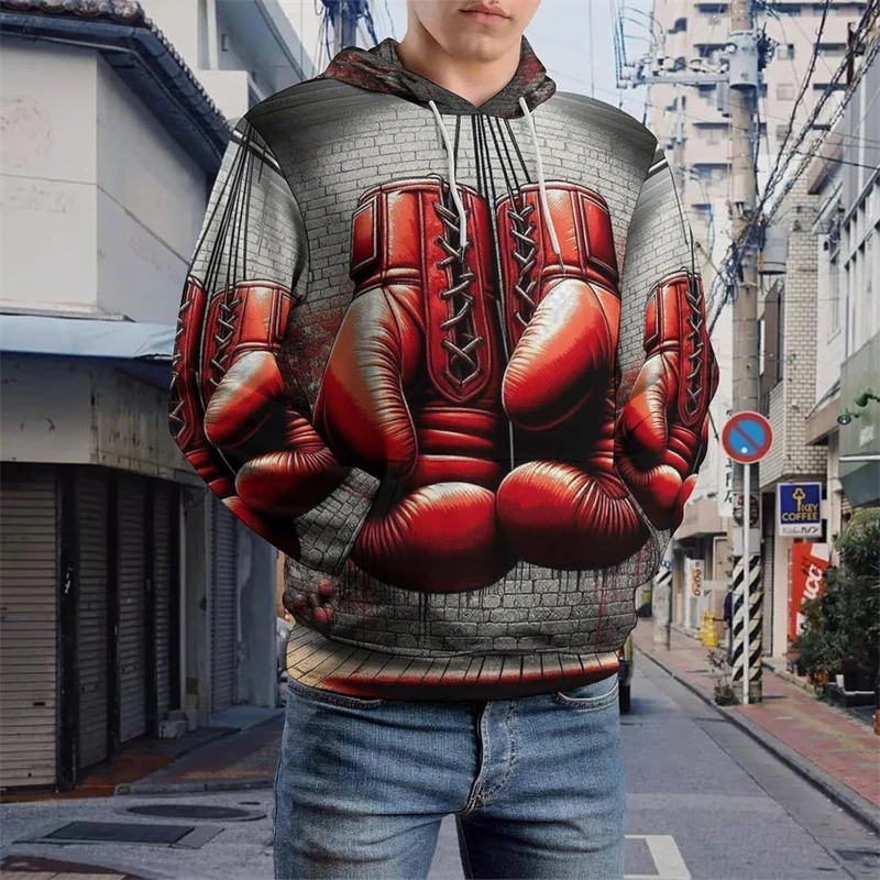 Boxing Training Men's Sweatshirt Casual Fashion Soft Long Sleeve Hoodies Printed Glove Pattern Retro Streetwear Hoodies Clothes