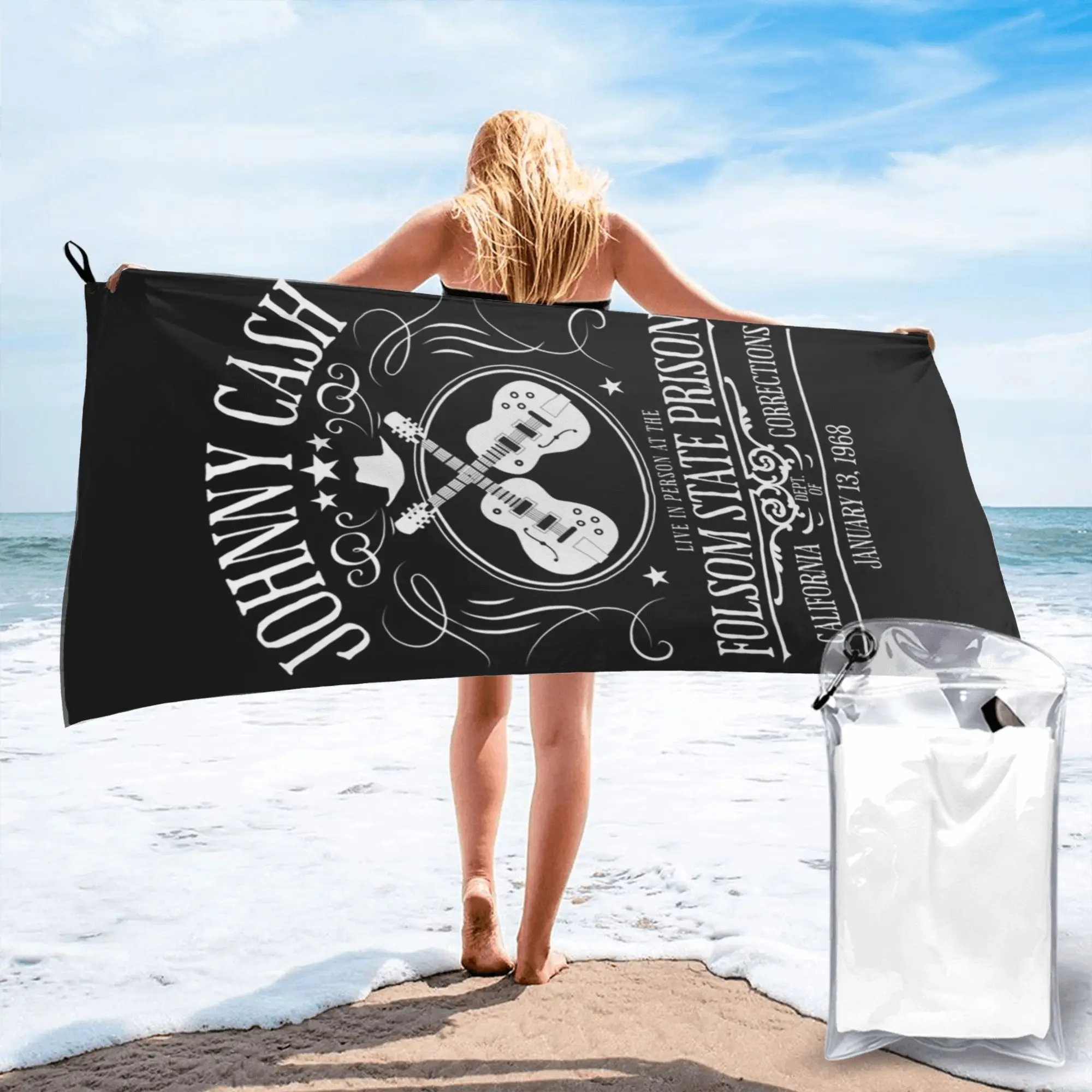 Toalla de playa de microfibra suave, absorbente y de secado rápido, con diseño de Johnny Cash en vivo en la prisión de Folsom, 13 de enero de 1968, para piscina