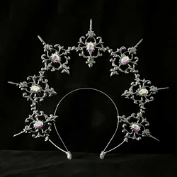 Gothic Lolita Black Rose Devil Feather Wings Goddess Sun Halo Crown Headband Gorgeous Vintage Mary Baroque Tiara Headwear