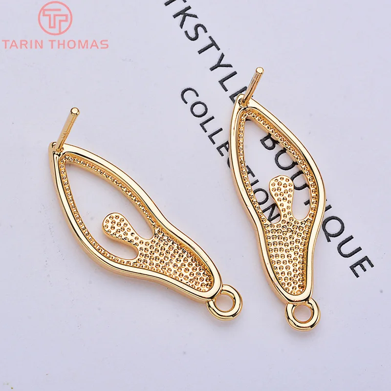 (2225)6PCS 10x28MM 24K Gold Color Plated Brass Ballet Girl Stud Earrings High Quality DIY Jewelry Making Findings