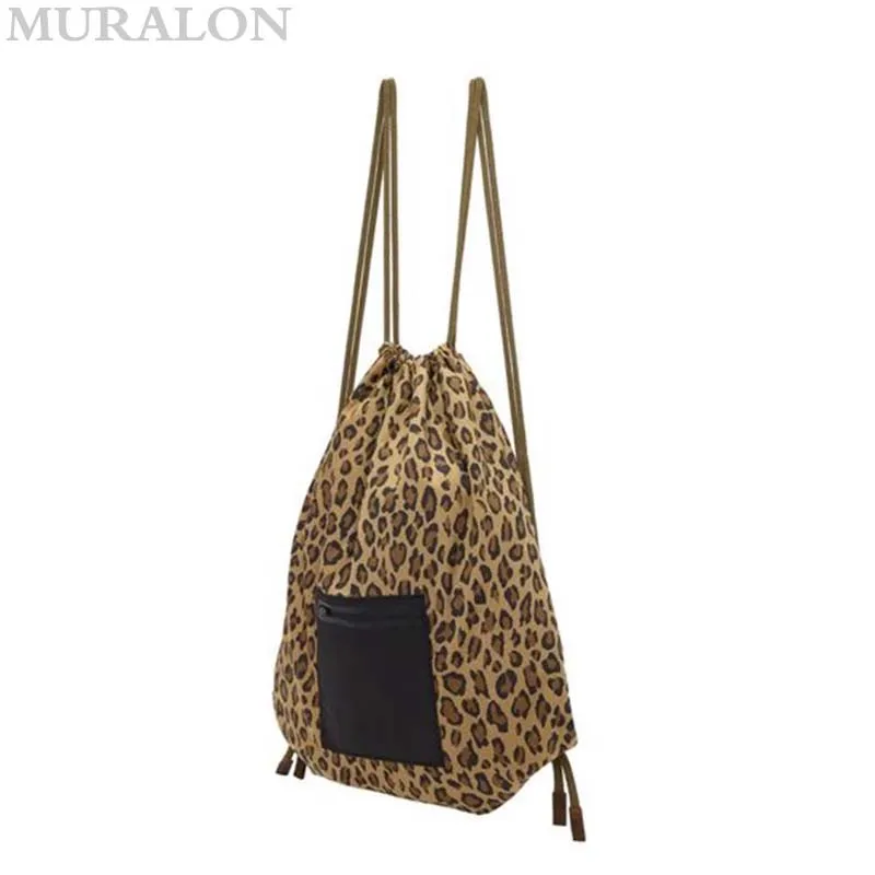 2025 nova leopardo simples cordão mochila moda leve estilo universitário saco de alça dupla