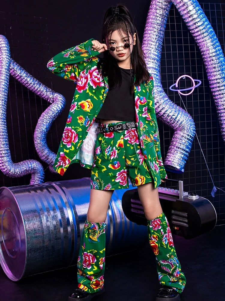 

Fashion Hip Hop Dance Costumes For Kids Green Loose Outfits Girls Jazz Modern Dance Clothes Performance Street Dancewear DQL9049